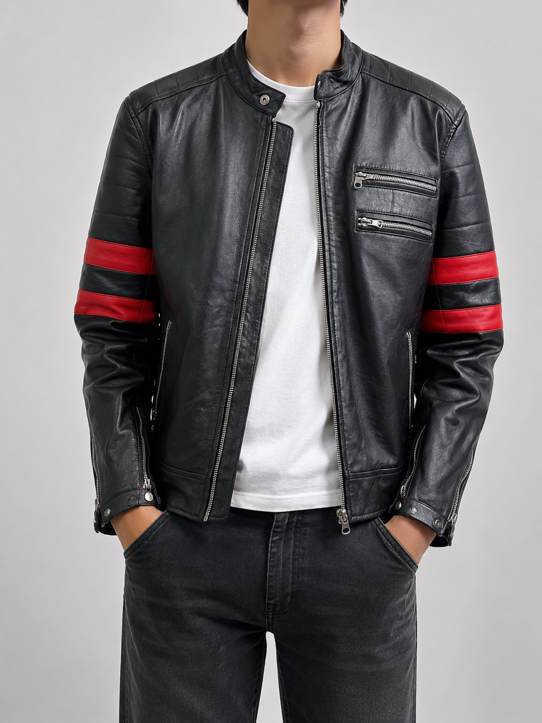 Red Stripe Leather Jacket