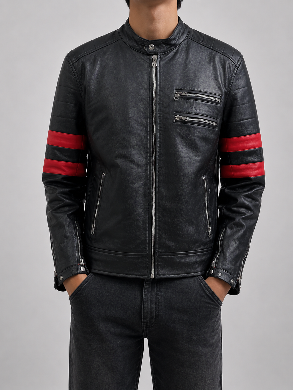 Red Stripe Leather Jacket
