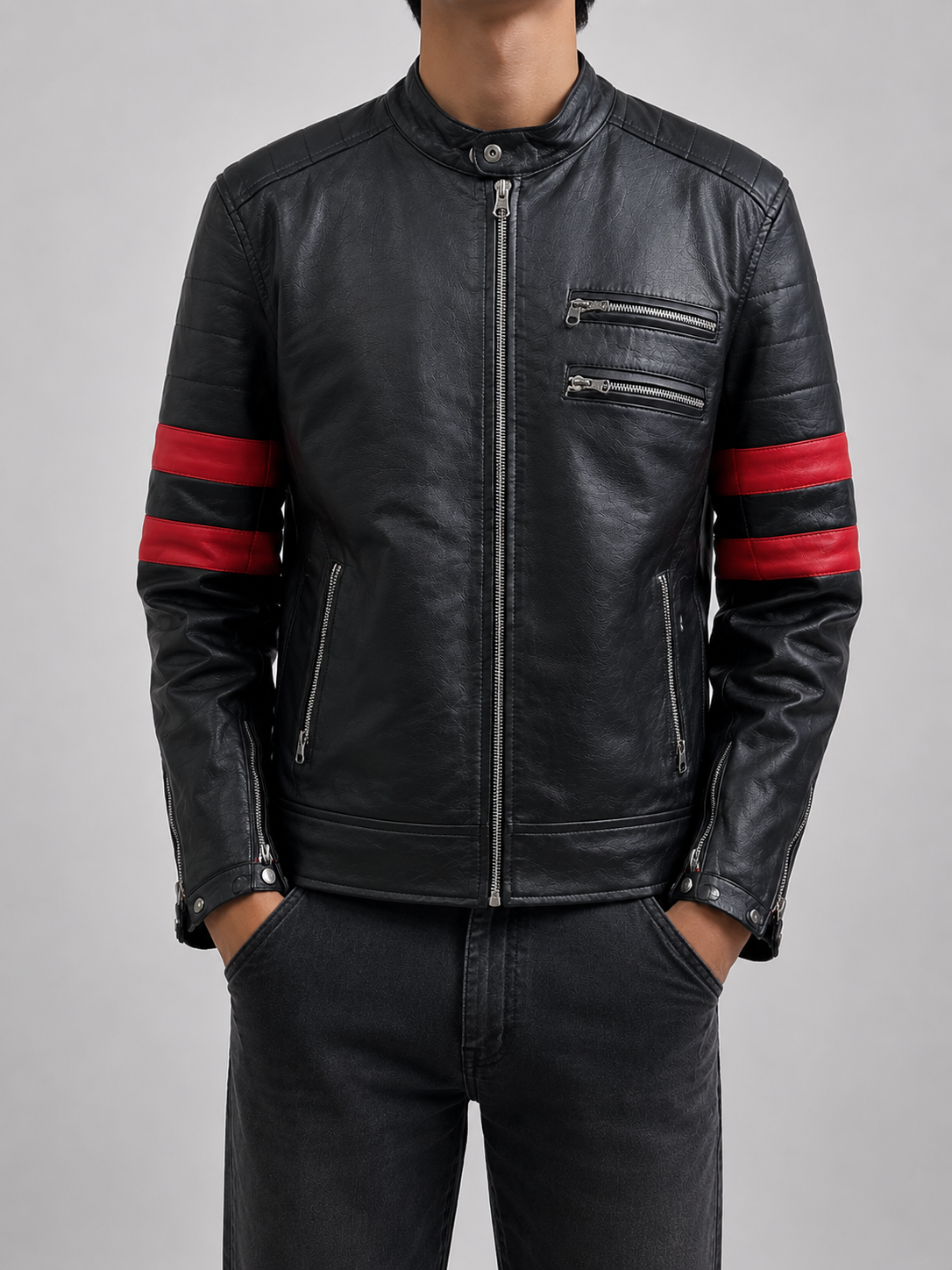 Red Stripe Leather Jacket