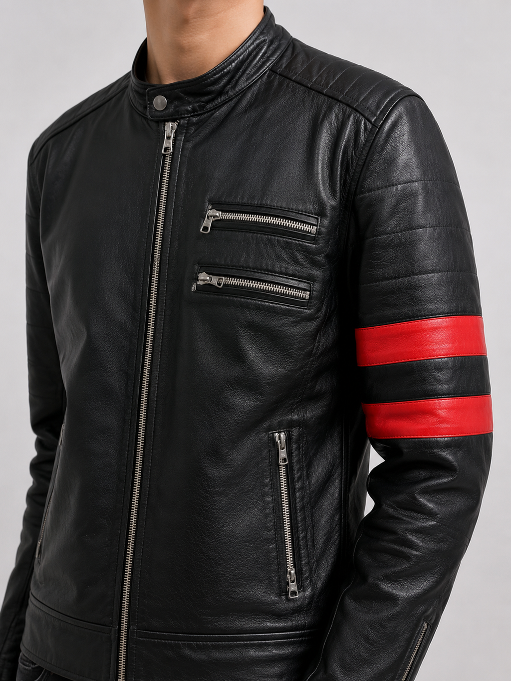 Red Stripe Leather Jacket