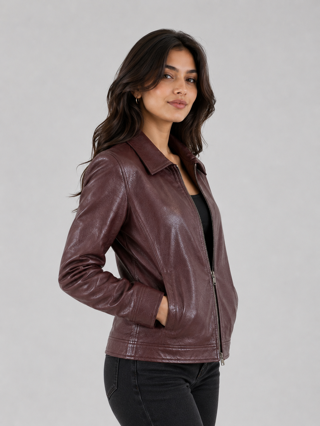 Classic Sheep Leather Jacket – Burgundy / Black