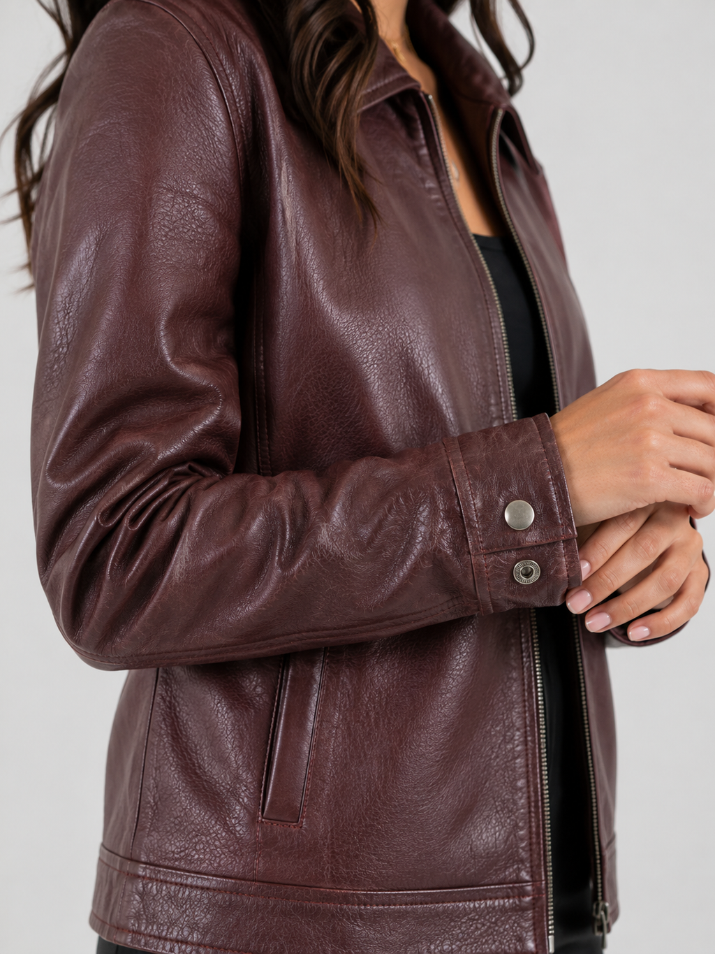 Classic Sheep Leather Jacket – Burgundy / Black