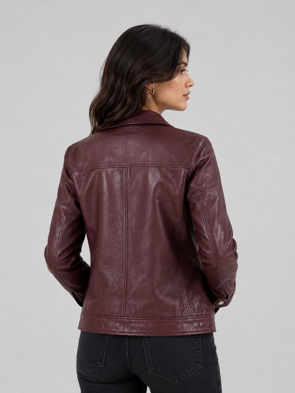 Classic Sheep Leather Jacket – Burgundy / Black