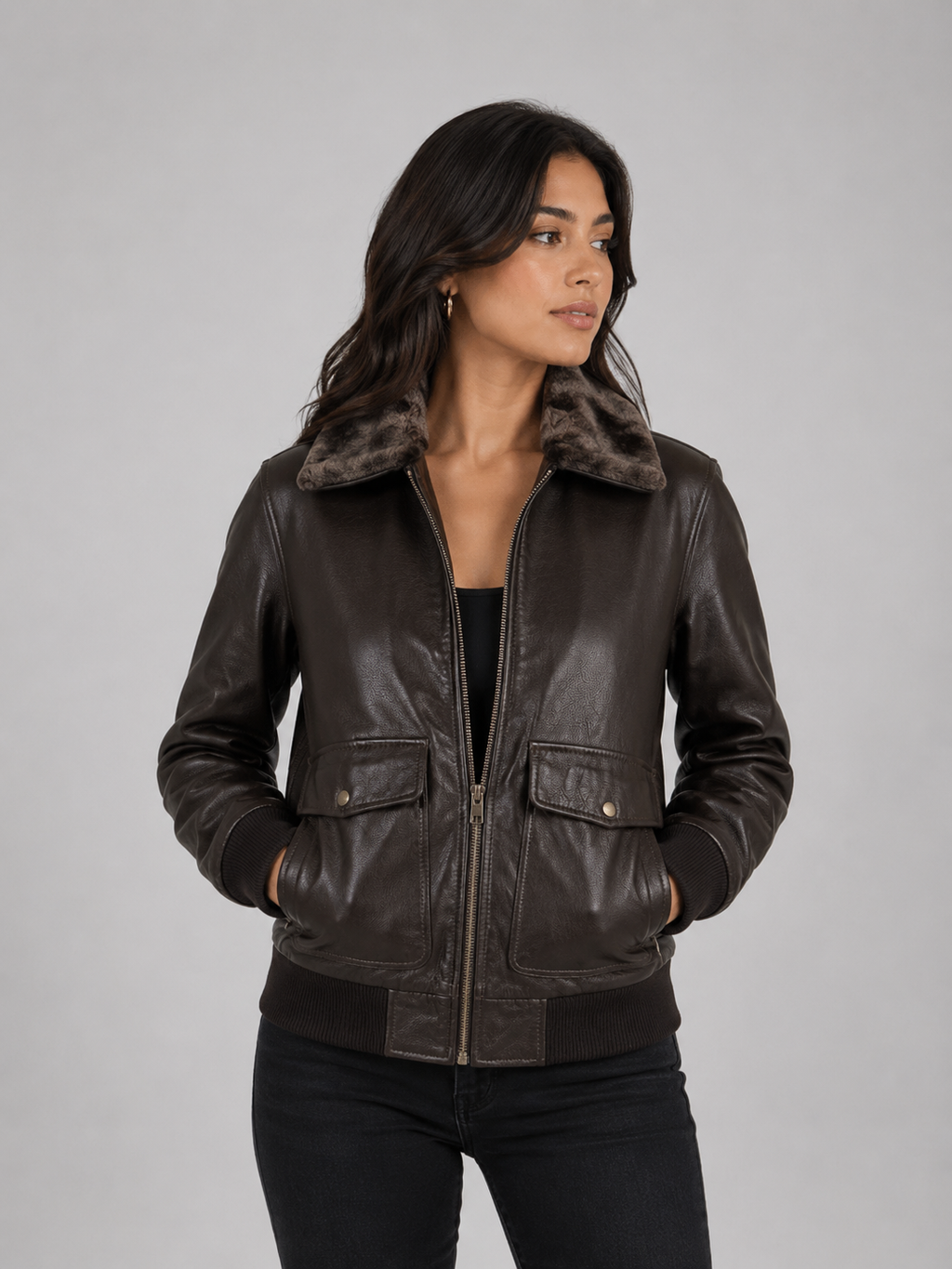 Classic Fur Collar Leather Jacket