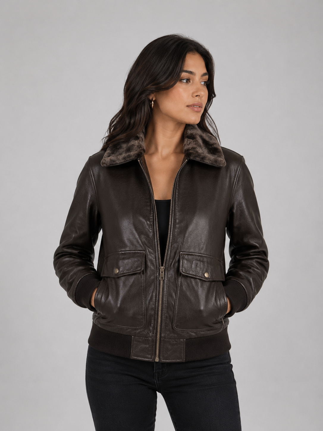 Classic Fur Collar Leather Jacket