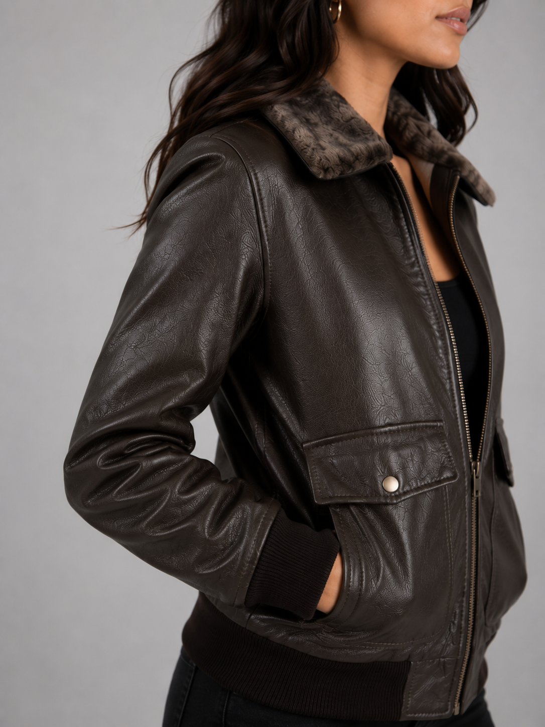 Classic Fur Collar Leather Jacket