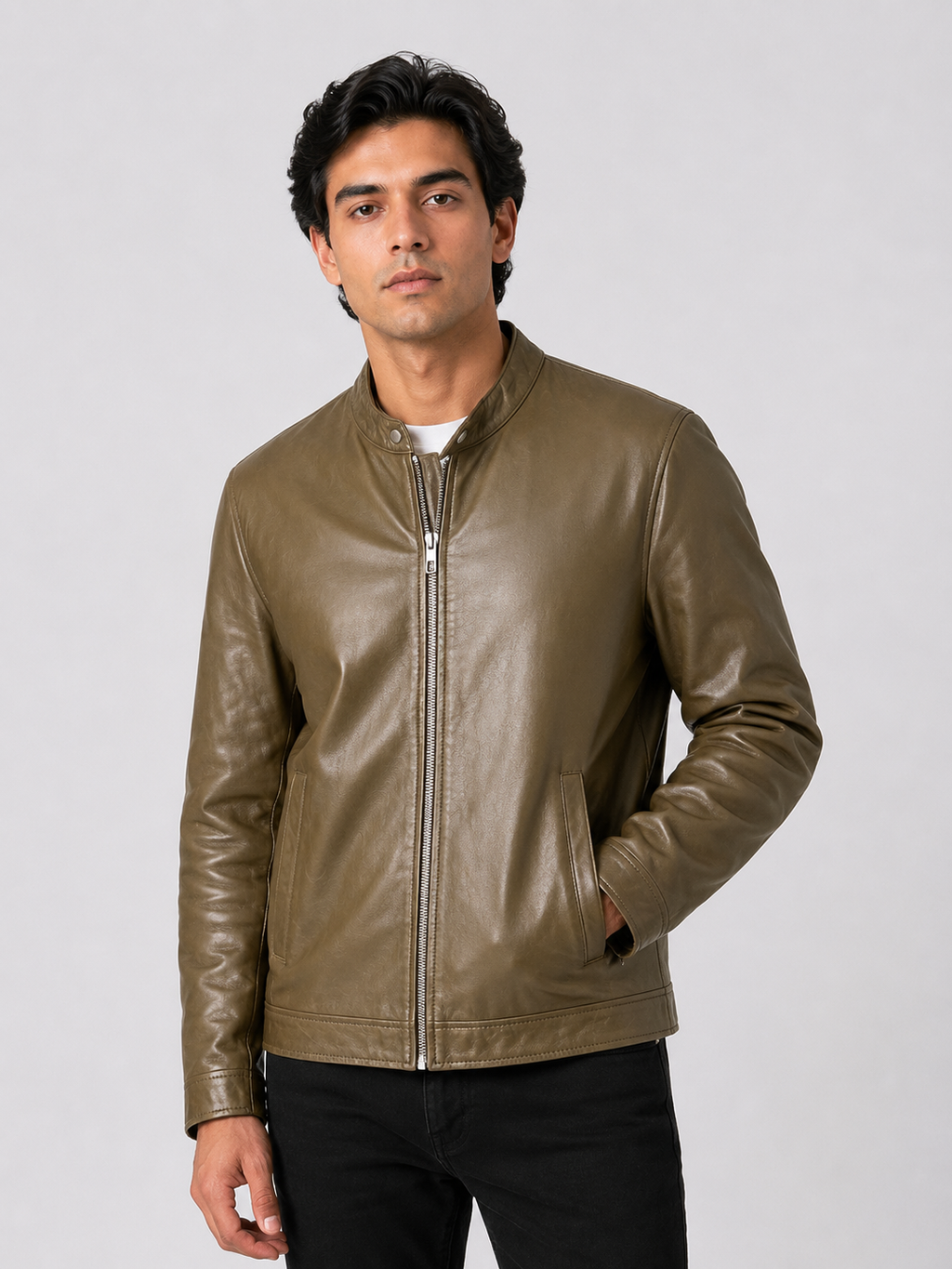 Urban Edge Leather Jacket – Olive Brown