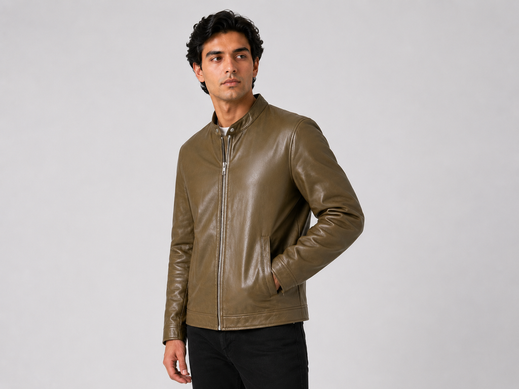 Urban Edge Leather Jacket – Olive Brown