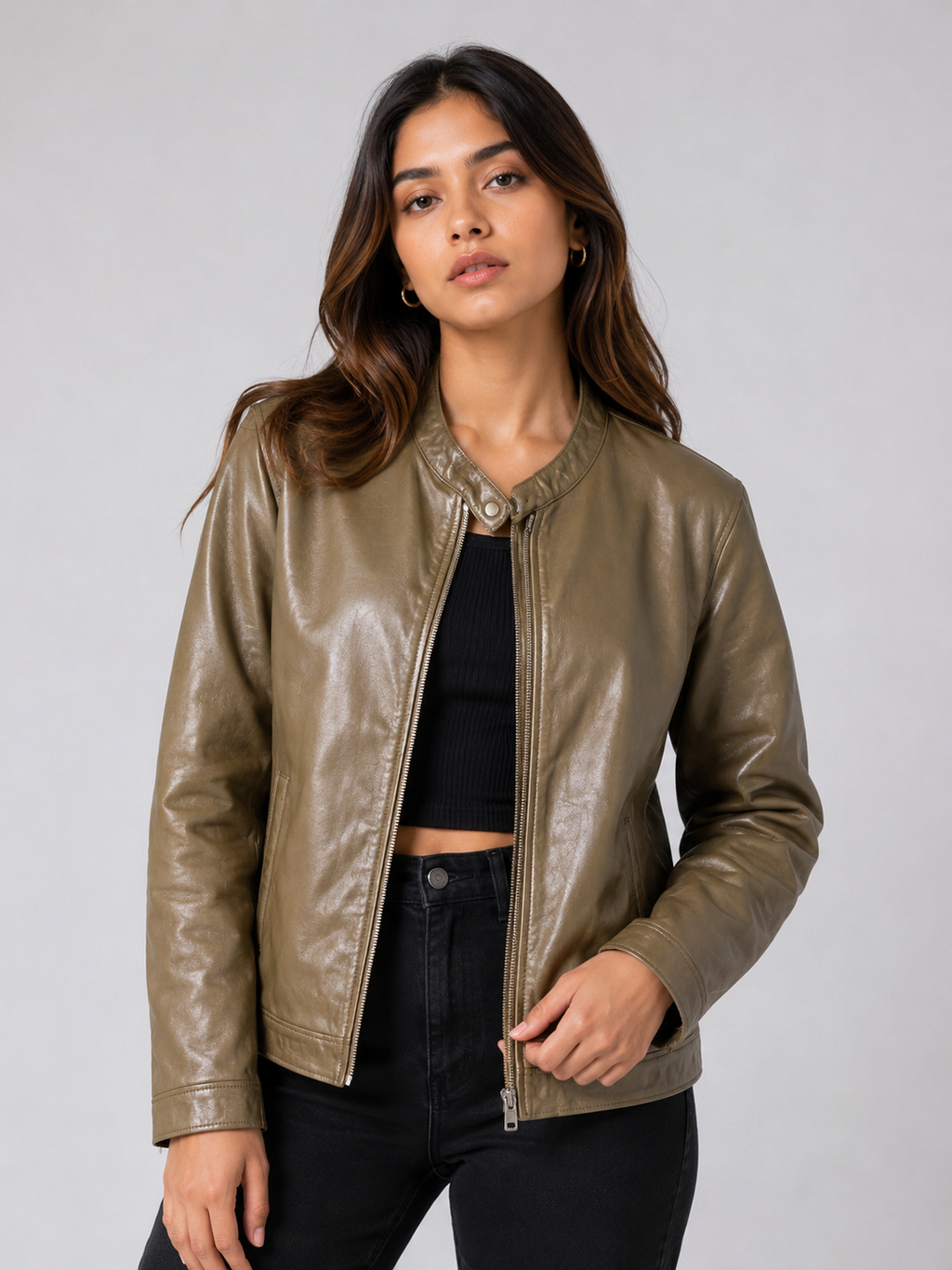 Urban Edge Leather Jacket – Olive Brown