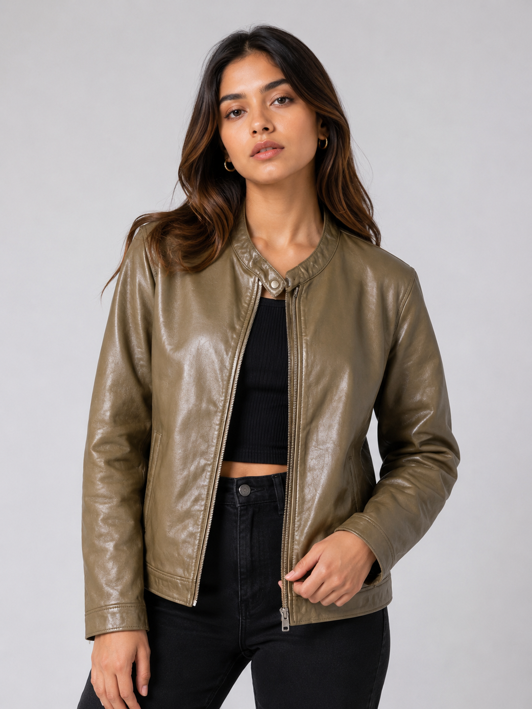 Urban Edge Leather Jacket – Olive Brown