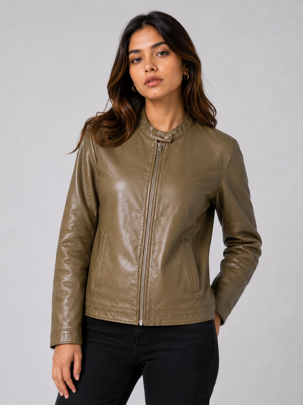Urban Edge Leather Jacket – Olive Brown