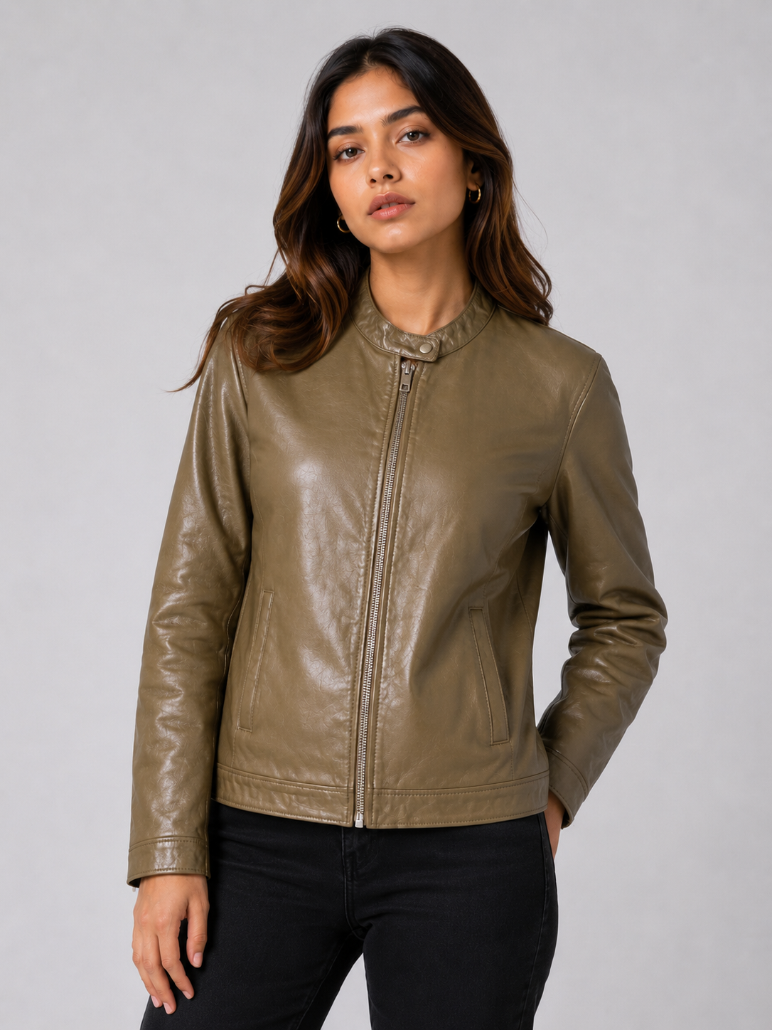 Urban Edge Leather Jacket – Olive Brown