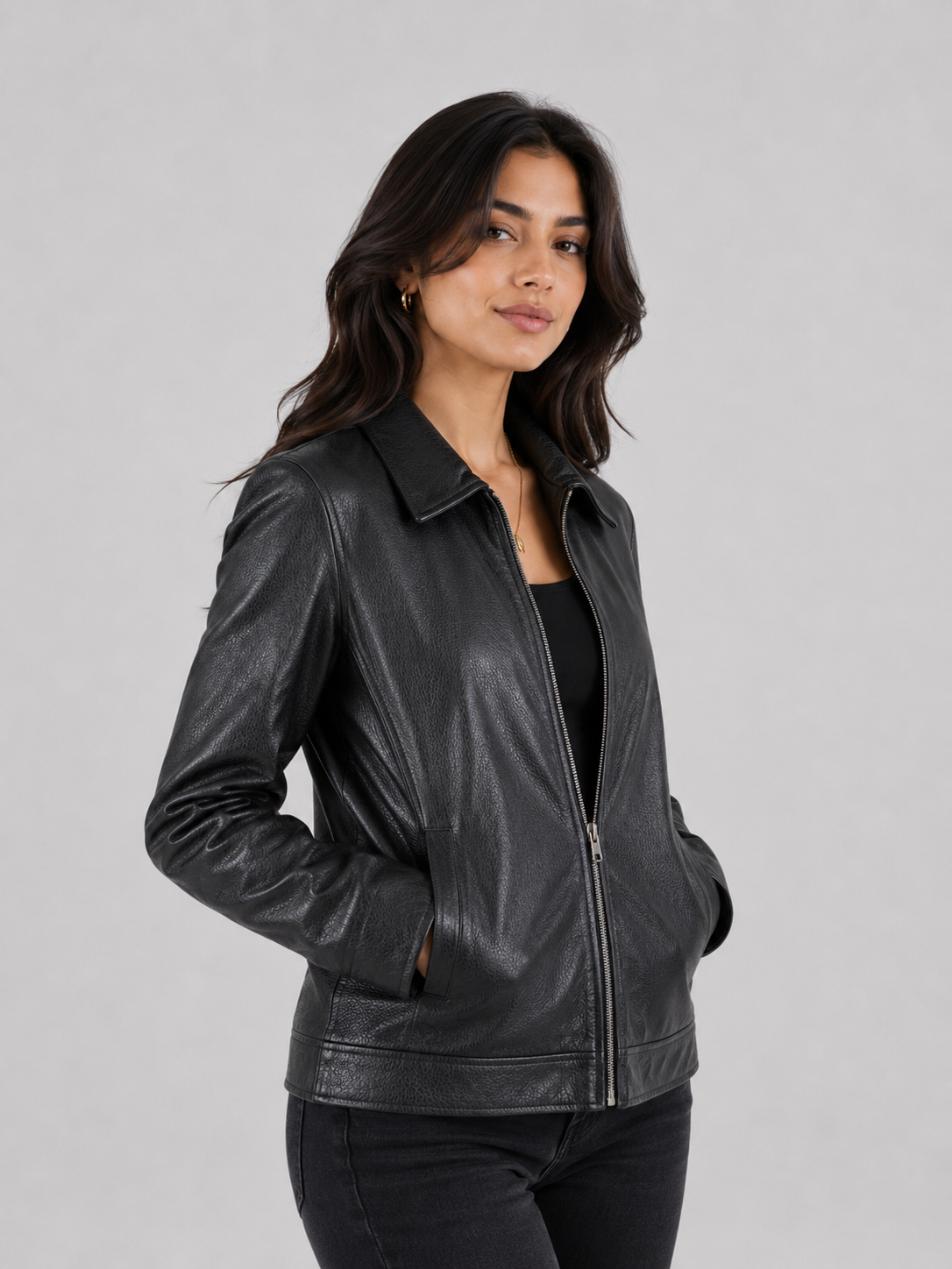 Classic Sheep Leather Jacket – Burgundy / Black
