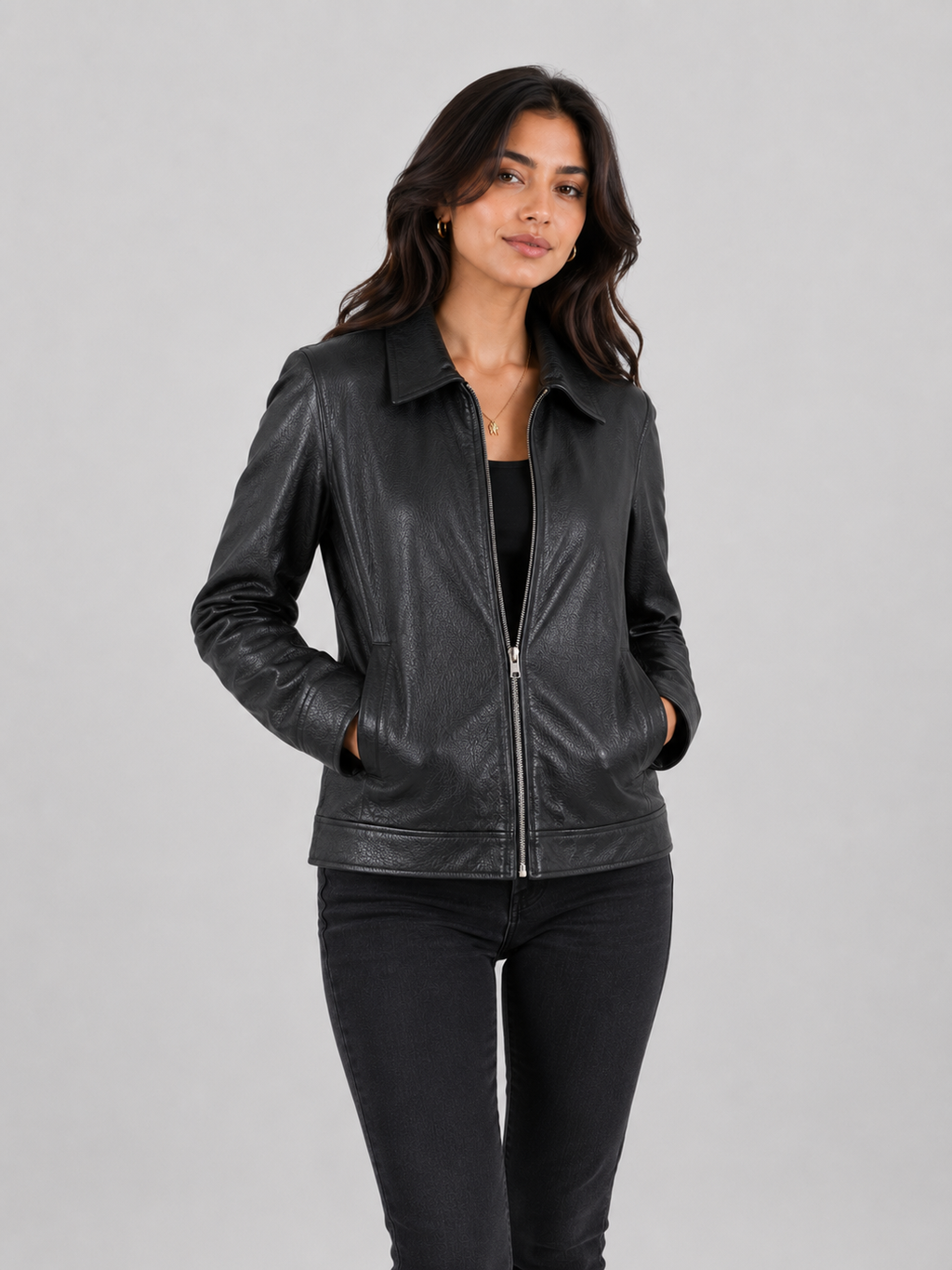 Classic Sheep Leather Jacket – Burgundy / Black