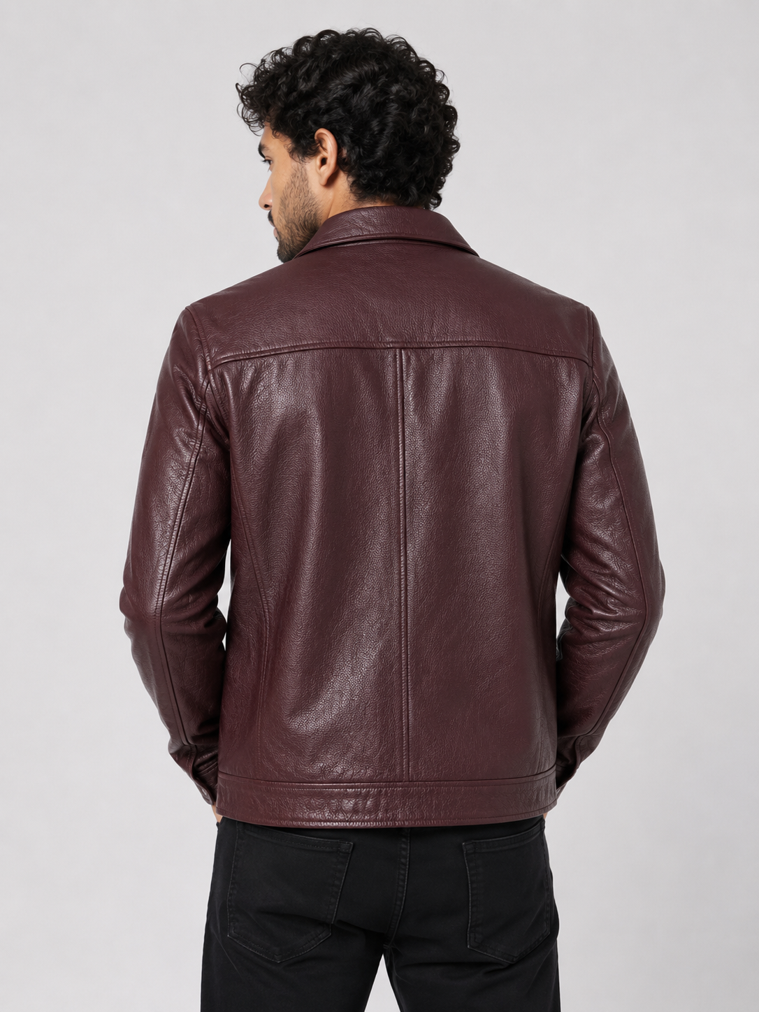 Classic Sheep Leather Jacket – Burgundy / Black