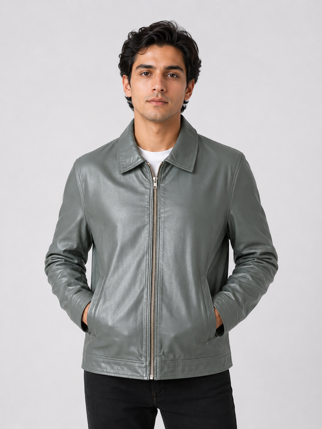 Classic Sheep Leather Jacket – Burgundy / Black