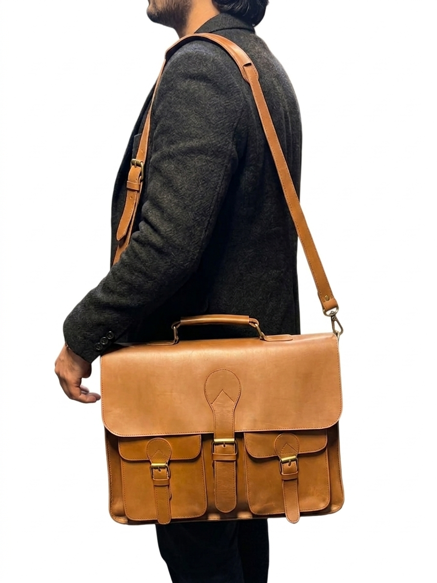 Vintage Crazy Horse Leather Laptop Briefcase