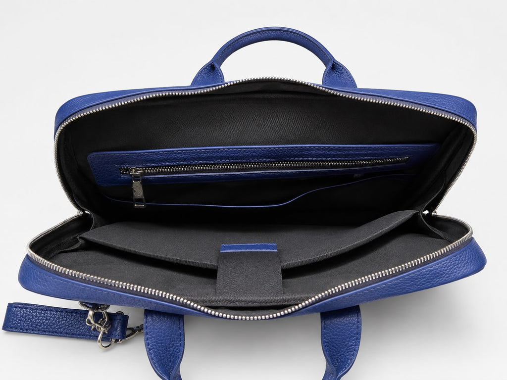 Royal Blue Full-Grain Cow Leather Executive Laptop Briefcase