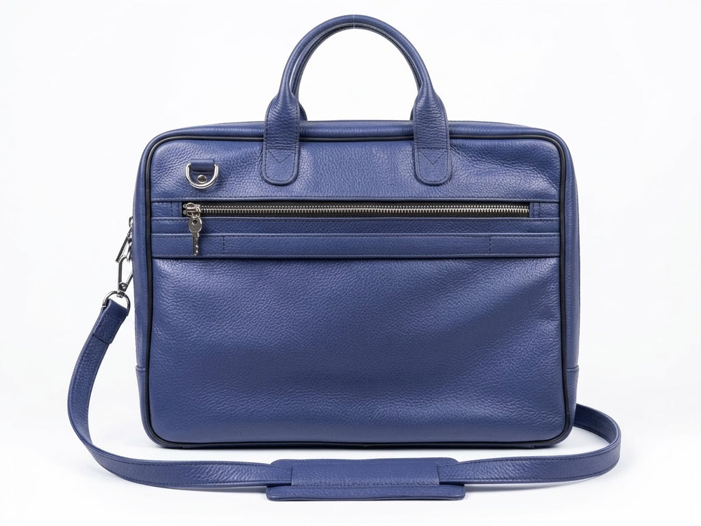 Royal Blue Full-Grain Cow Leather Executive Laptop Briefcase