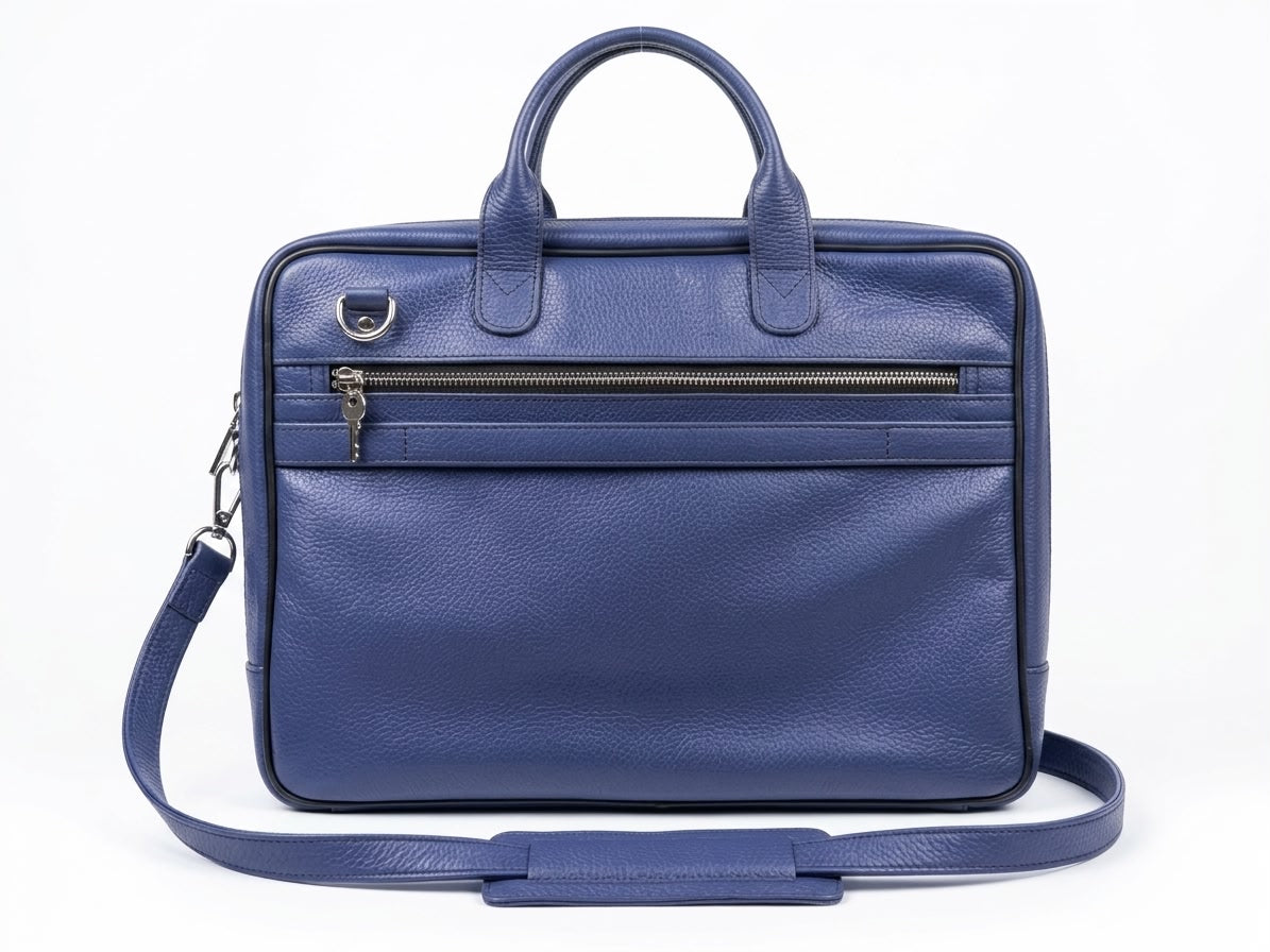 Royal Blue Full-Grain Cow Leather Executive Laptop Briefcase