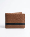 Textured Leather Bi-Fold Wallet with Stripe Detail
